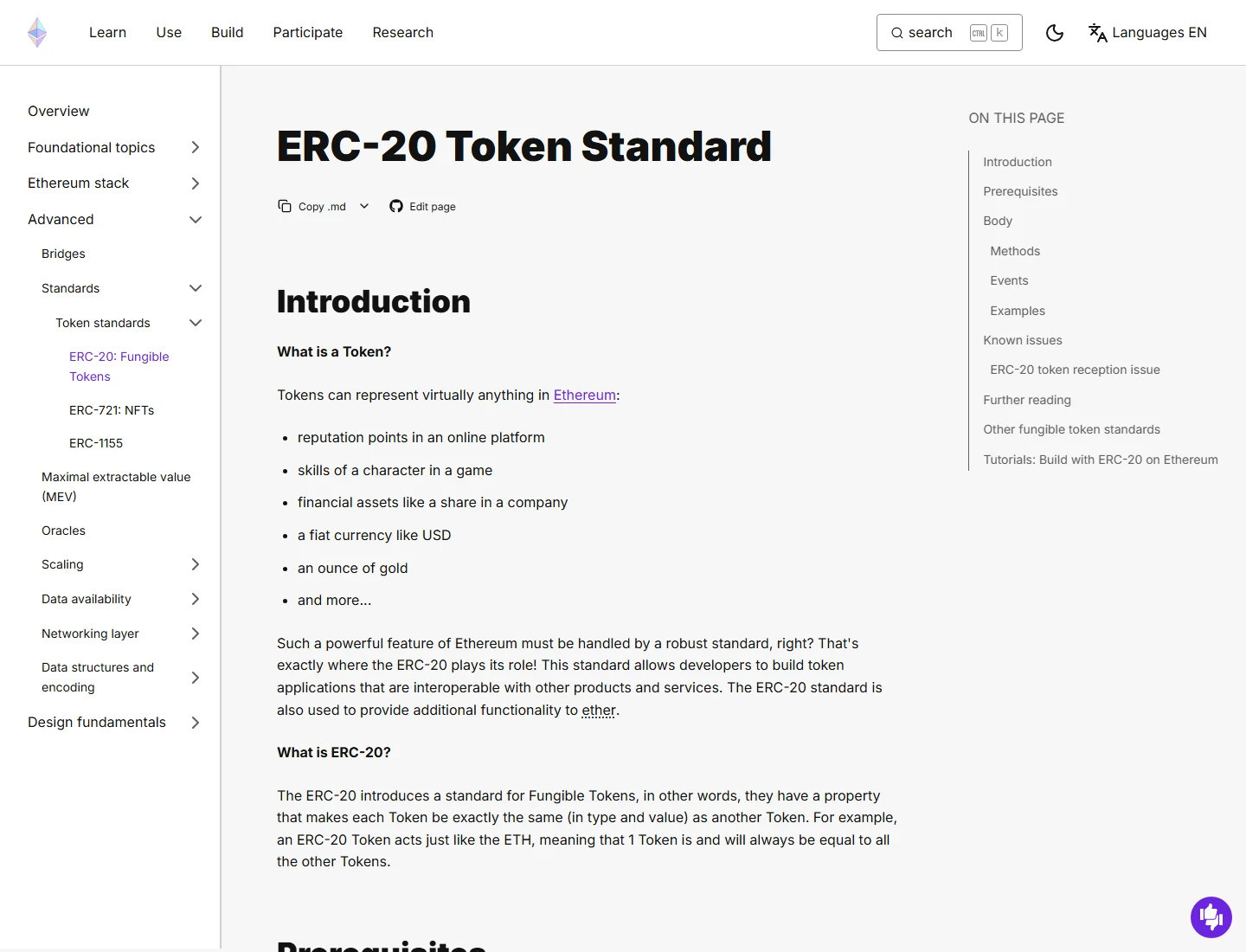 Ethereum rasmiy ERC-20 Token Standard sahifasi
